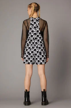 Bat Check Print Goth Overall