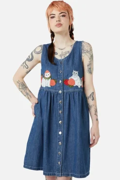 Berry Kitty Denim Pinafore