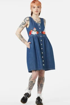 Berry Kitty Denim Pinafore