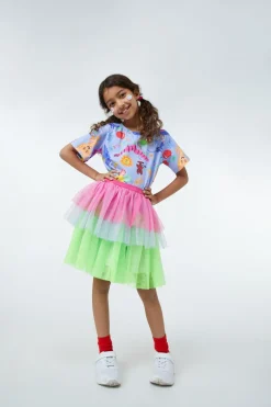 Colour Block Kids Mesh Layered Skirt