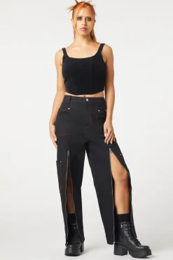 Contrast Stitch Zipper Pant