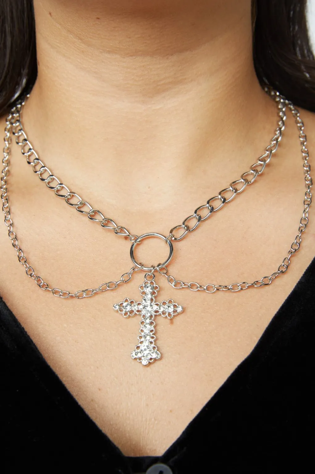 Cross Double Chain Necklace