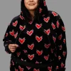 Curve Flamin Hearts Velour Hoodie