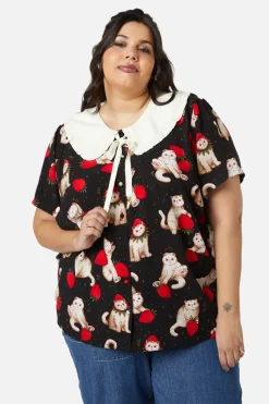 Curve Kitty Kisses Collar Blouse