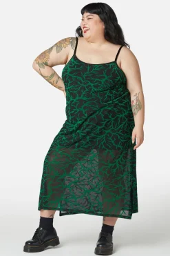 Curve Neglected Flocked Mesh Midi Dress