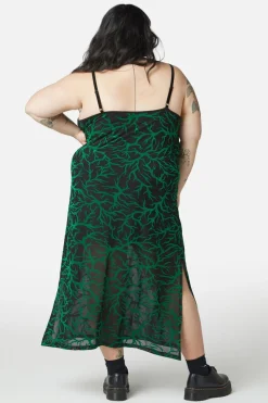 Curve Neglected Flocked Mesh Midi Dress
