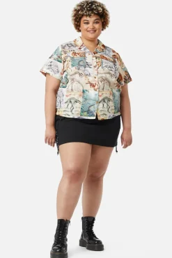 Curve Prehistoric Dino Tile Print Blouse