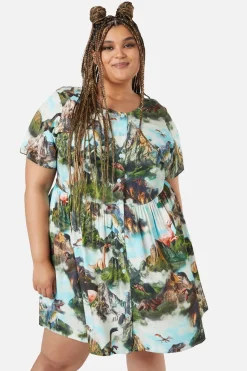 Curve Triassic Scene Printed Dress