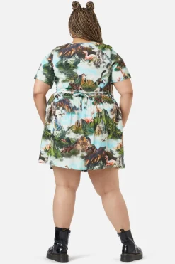 Curve Triassic Scene Printed Dress