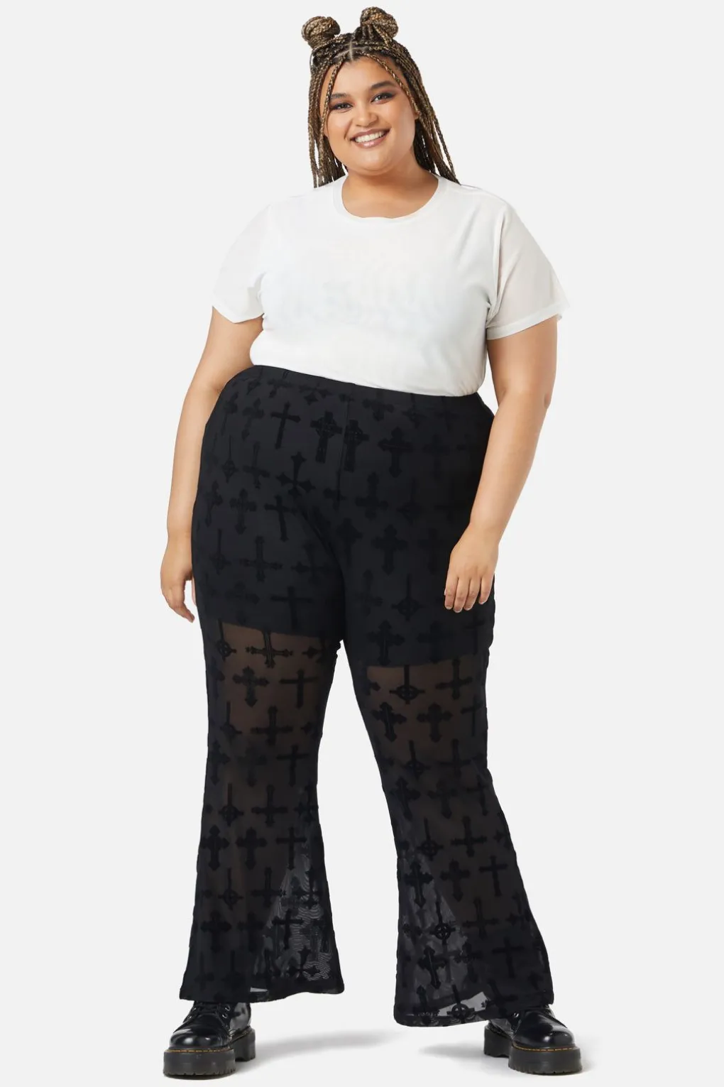 Curve Vowed Flocked Mesh Pant