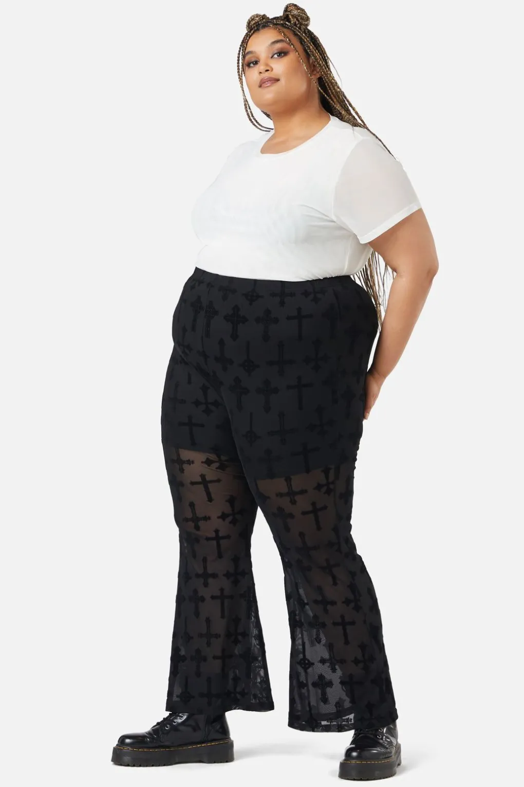 Curve Vowed Flocked Mesh Pant