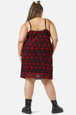 Curve Vowed Flocked Mesh Dress