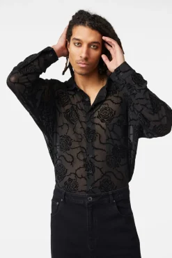 Decaying Days Flocked Mesh Long Sleeve Shirt