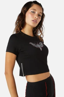 Diamante Butterfly Zipper Tee