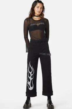 Diamante Leave Me Alone Mesh Flare Sleeve Top