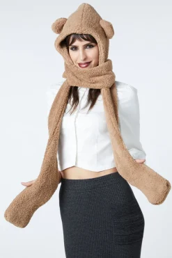 Faux Fur Bear Hat With Scarf