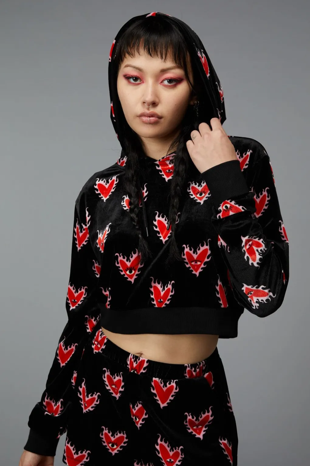 Flamin Hearts Velour Hoodie