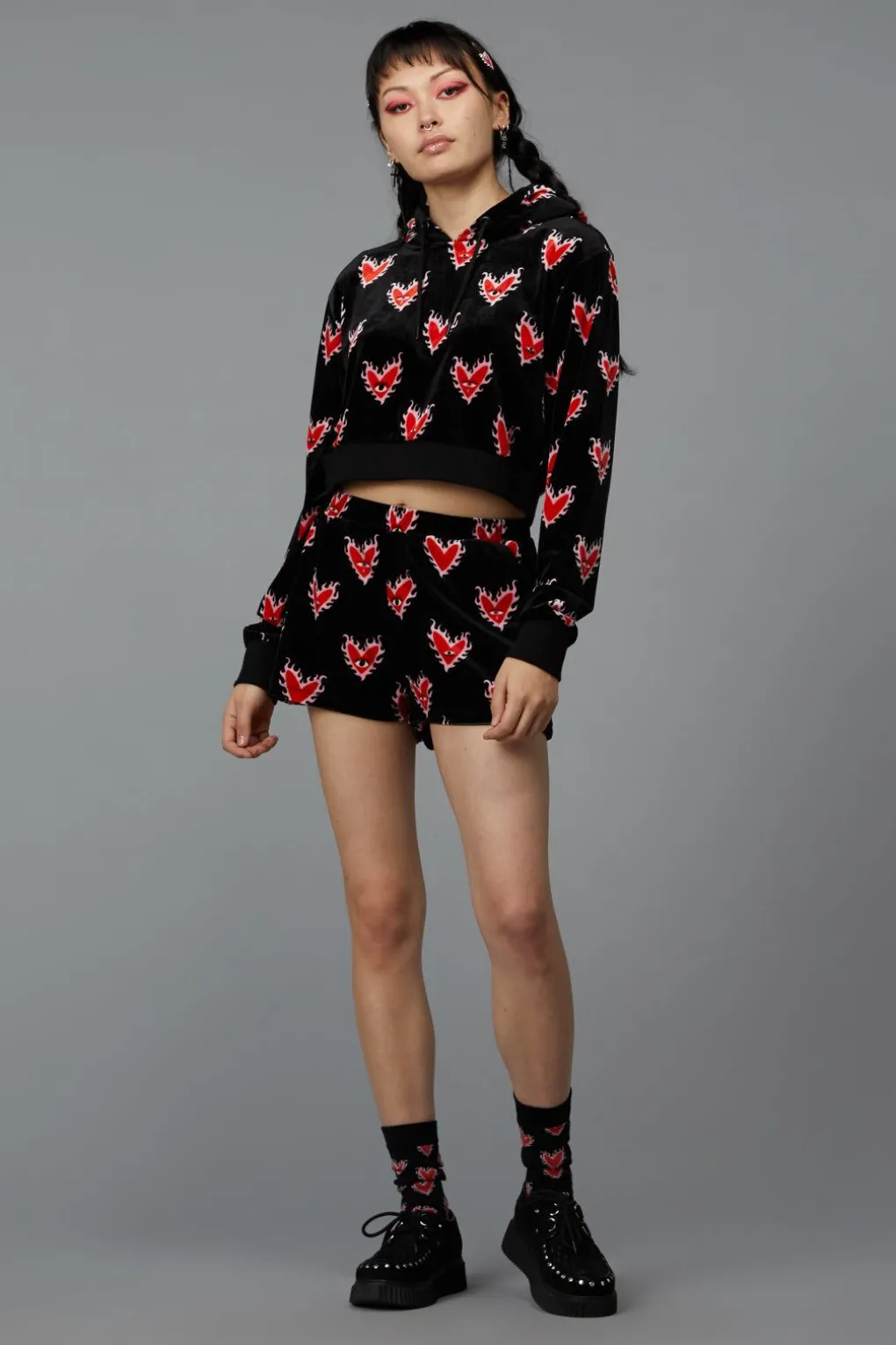 Flamin Hearts Velour Hoodie