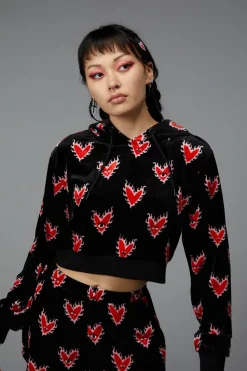 Flamin Hearts Velour Hoodie