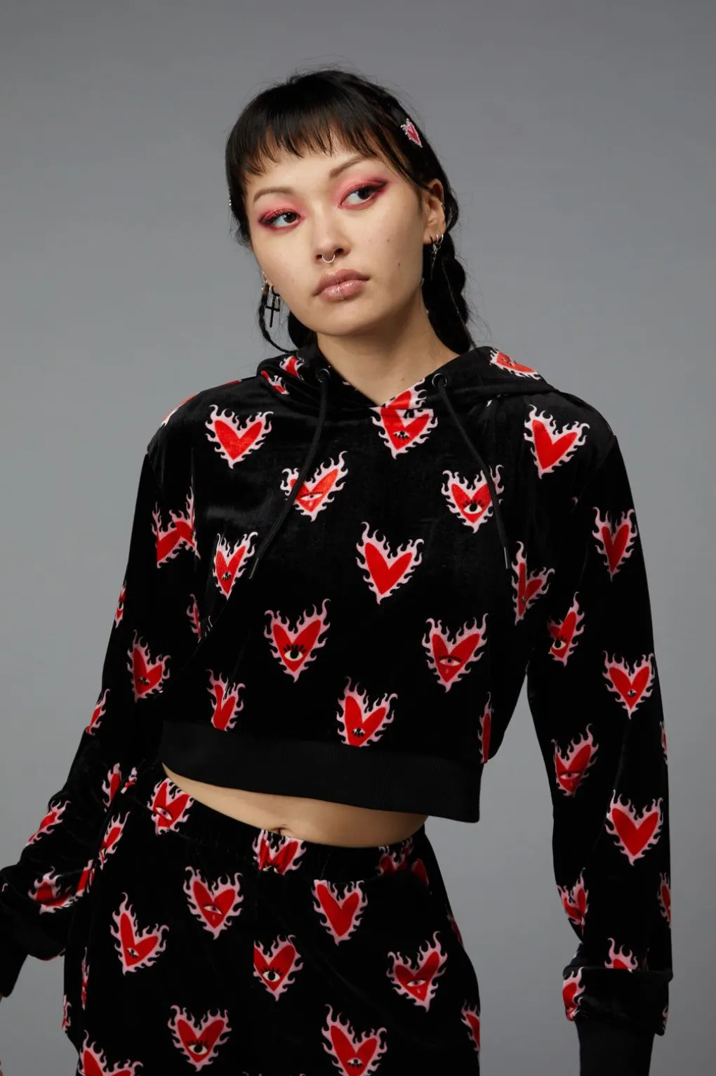 Flamin Hearts Velour Hoodie