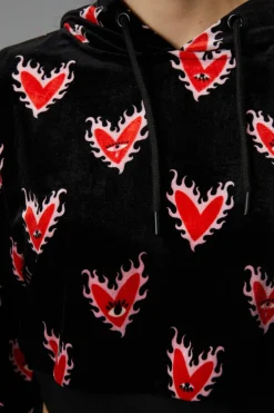 Flamin Hearts Velour Hoodie