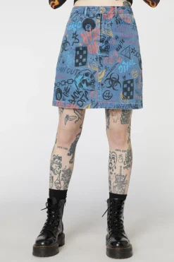 Graffiti Denim Mini Skirt