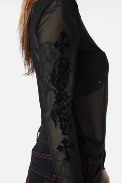 Hail Lilith Flocked Mesh Top