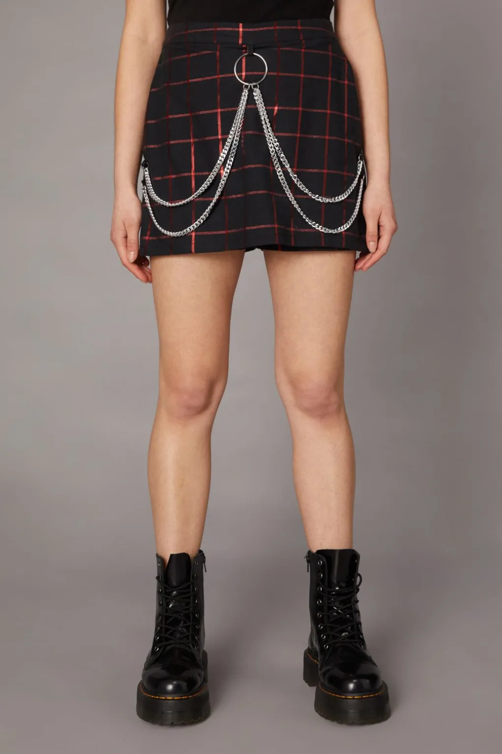Metallic Checks Skort