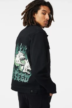 On Guard Back Print Denim Jacket