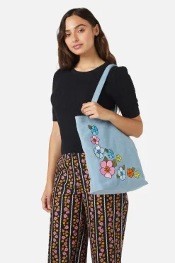 Petal Embroidered Denim Tote