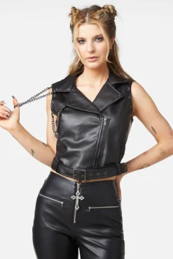 Punk Eyelet Pu Belted Vest