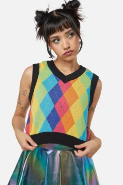 Rainbow Argyle Knit Vest