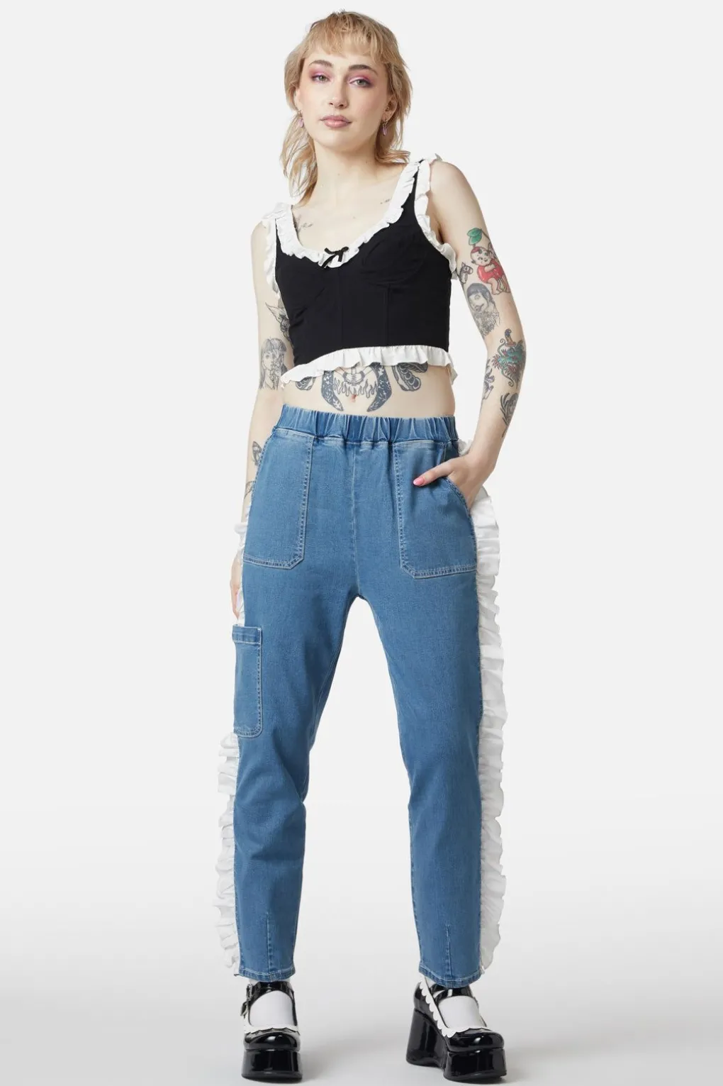 Ruffle Denim Cargo Pant