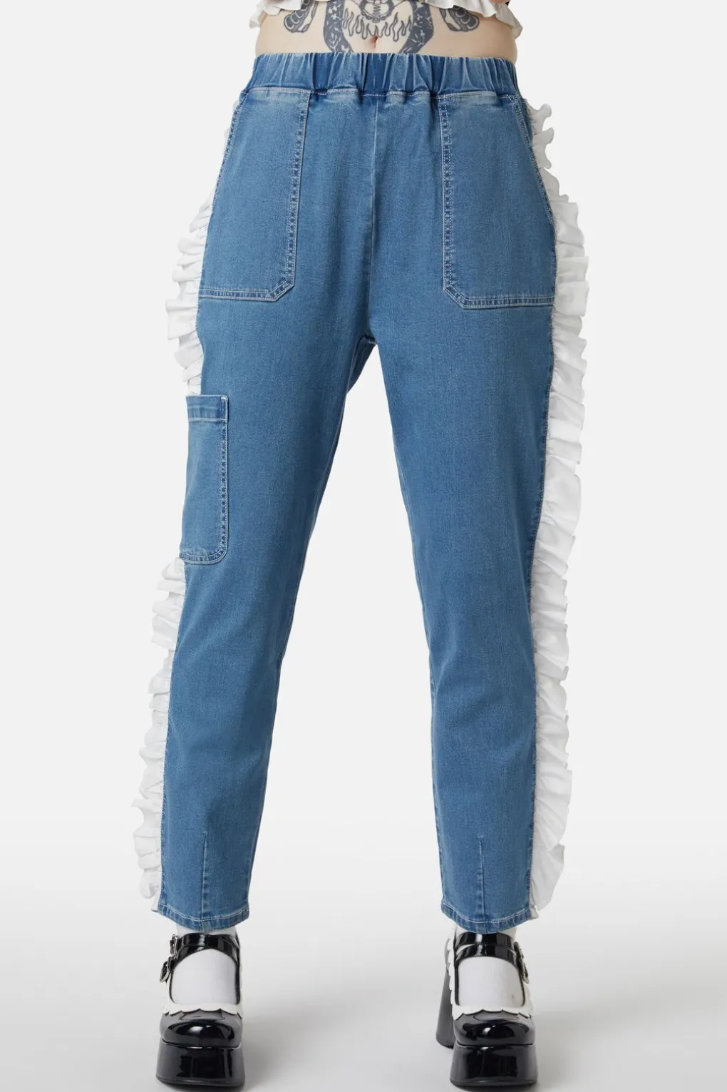 Ruffle Denim Cargo Pant