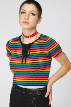 90S Rainbow Crop Rib Knit