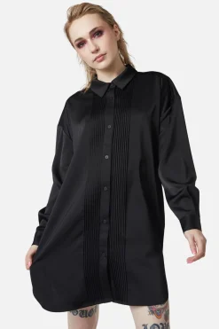 Satin Tux Shirt Dress