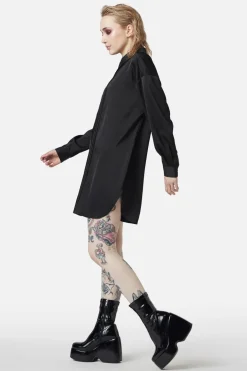 Satin Tux Shirt Dress