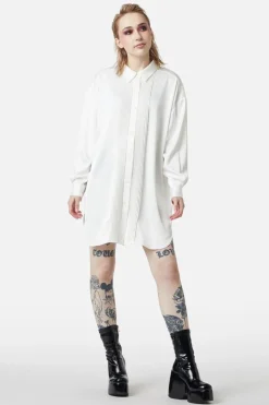 Satin Tux Shirt Dress