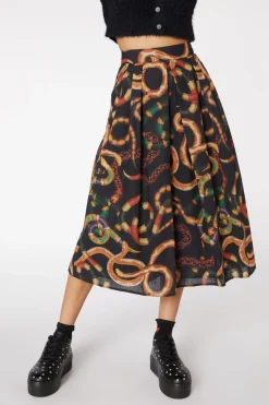Serpent Print Pleated Skirt