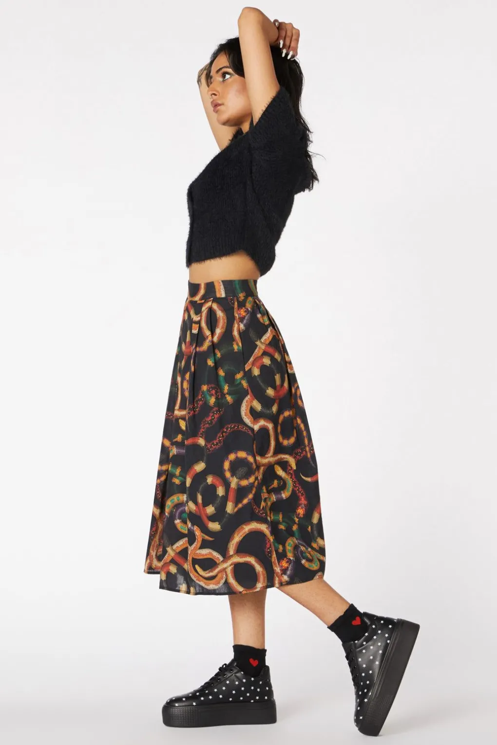 Serpent Print Pleated Skirt
