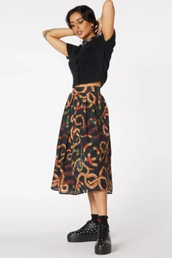 Serpent Print Pleated Skirt