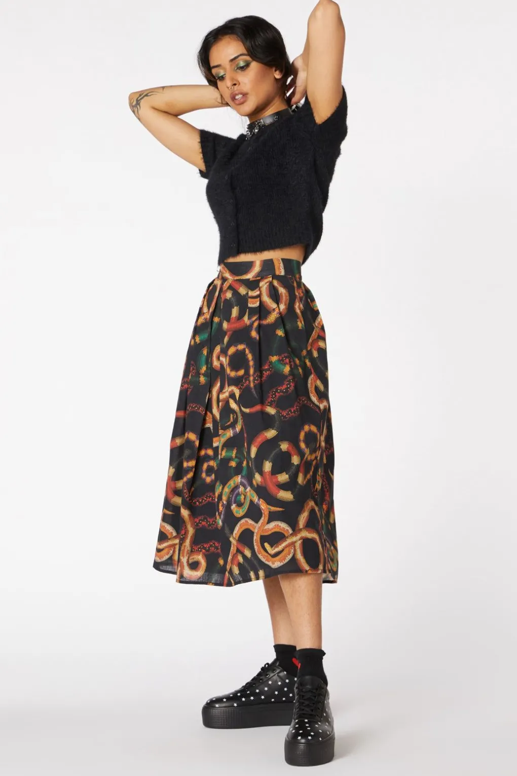 Serpent Print Pleated Skirt