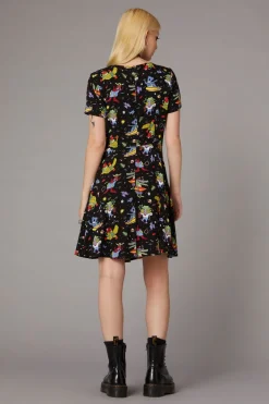 Surfing Creatures Print Dress