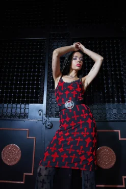 Vowed Flocked Mesh Dress