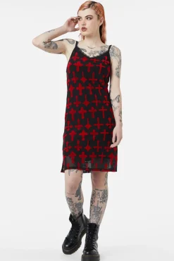 Vowed Flocked Mesh Dress